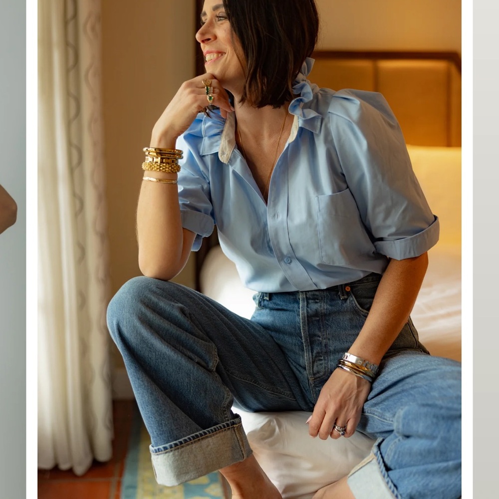 Light Blue Ruffled Collar Blouse